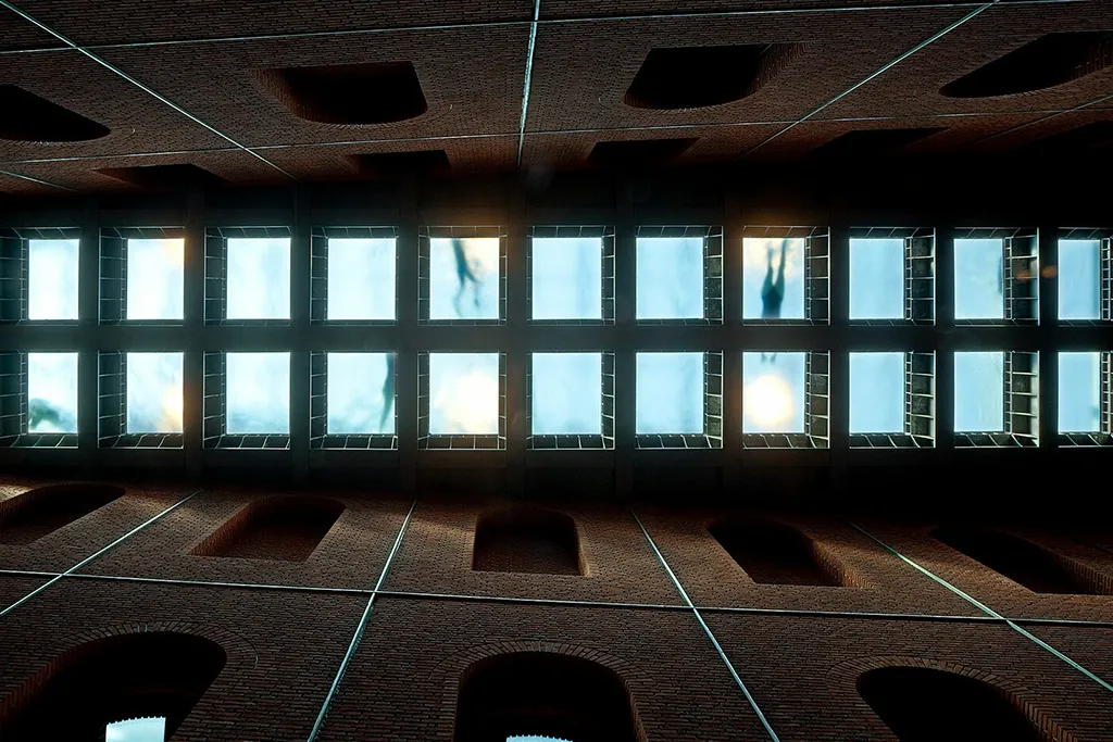 Через скляний дах Центру Аскуна можна побачити людей у басейні