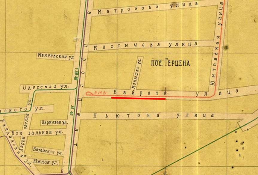 Вулиця Байрона на мапі Харкова 1968 року