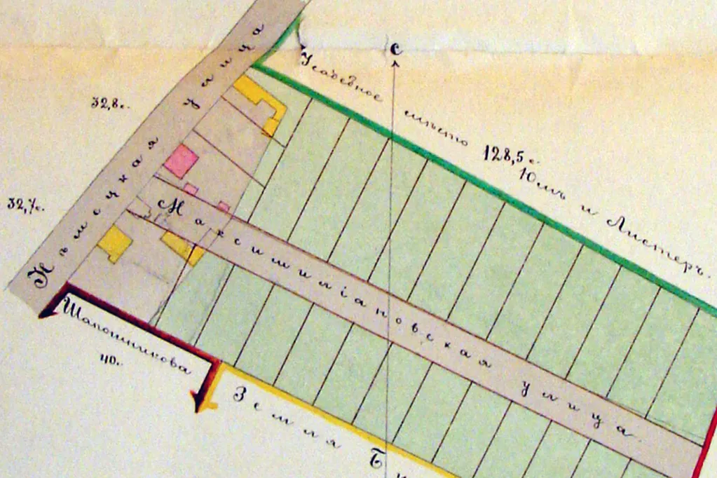 До 1899 року вулиця Пушкінська мала назву Німецька. План з Державного архіву Харківської області