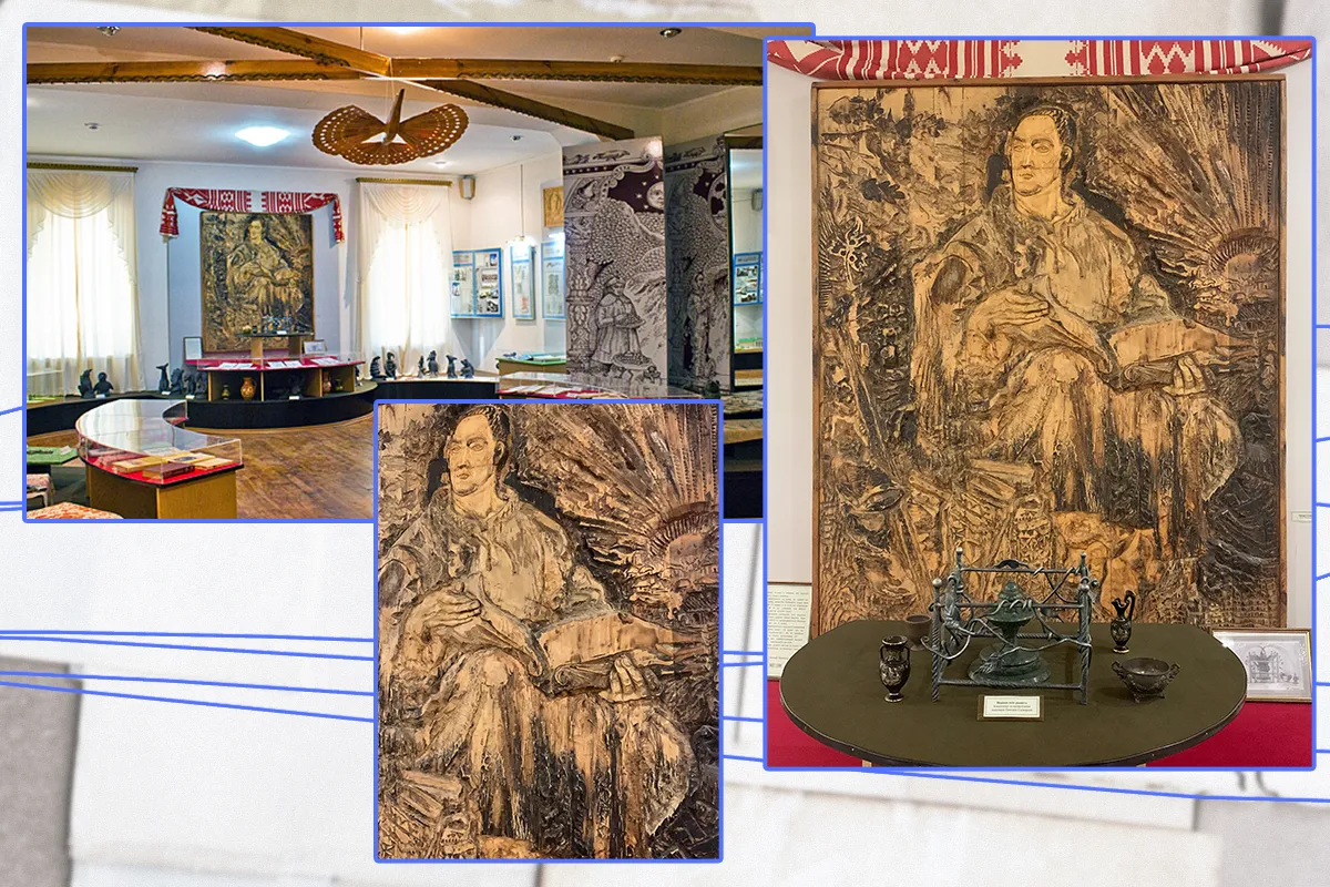 Дерев’яне панно у музеї Григорія Сковороди влітку 2020 року